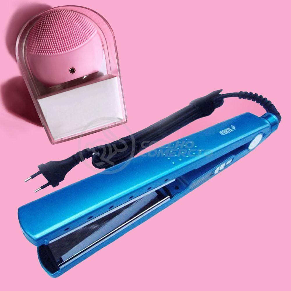 Kit 1 Prancha Nanotitanium + 1 Esponja Facial Rosa Bebê Nº3