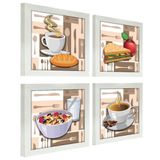 Quadro Cozinha Café Padaria Copa 20x20cm Kit 4 Un Branca