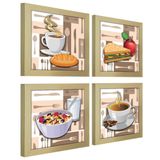 Quadro Café Padaria Copa 20x20cm Kit 4 Un Marfim Listrado