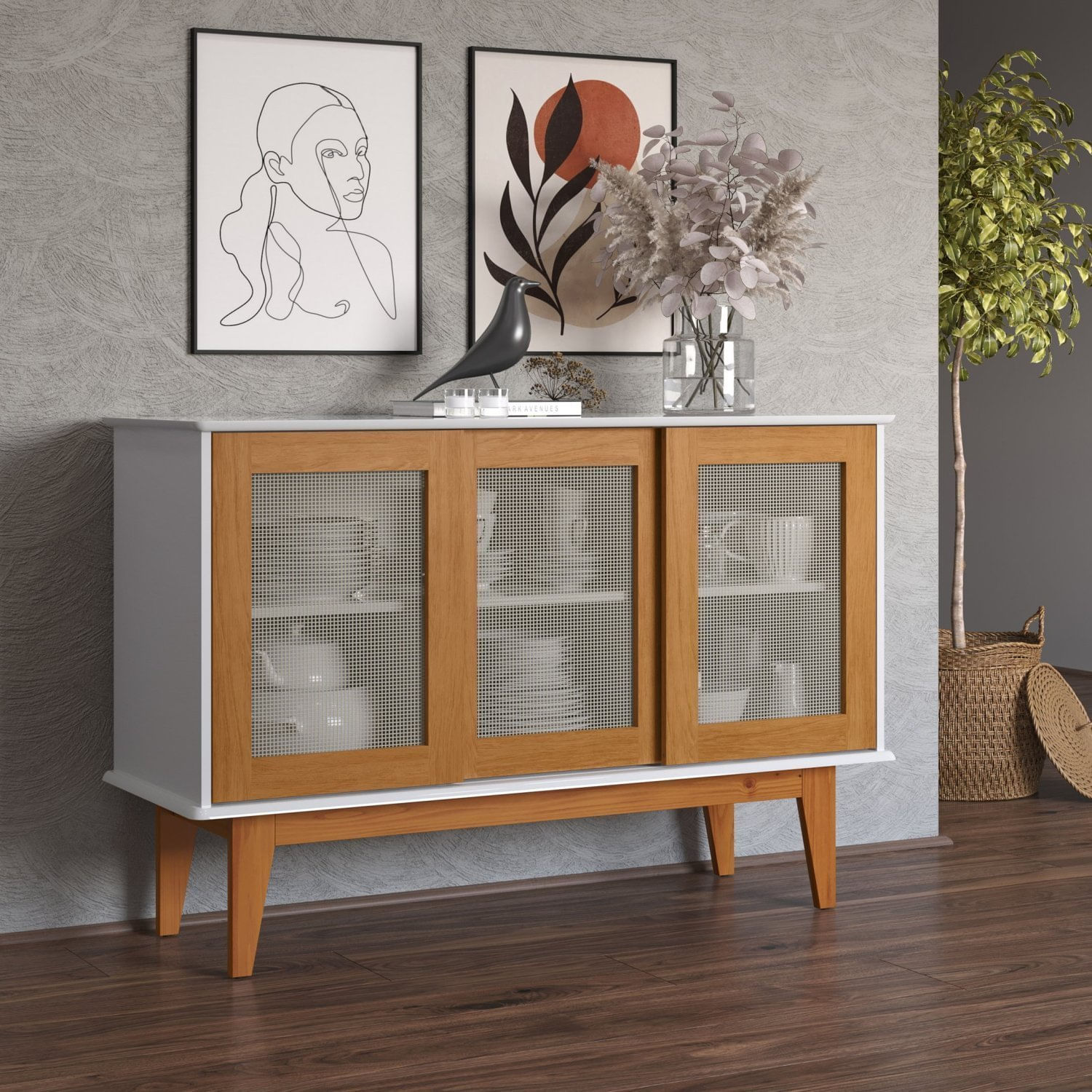 Buffet 3 Portas Detroit Tebarrot Branco/marrom