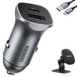 Ugreen Carregador Veicular Turbo Usb A/c 30w + Suporte + Cabo Micro Usb