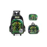 Kit Escolar Hulk Mochila Rodinha Costas + Lancheira + Estojo