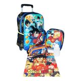 Kit Mochila Dragon Ball Z Goku Rodinhas Lancheira Estojo G