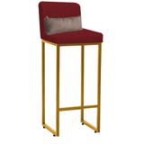 Banqueta Alta Ferro Dourado Vermelho E Almofada Bege