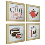 Quadro Café Padaria Copa 20x20cm Kit 4 Un Marfim Listrado