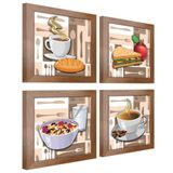 Quadro Cozinha Café Padaria Copa 20x20cm Kit 4 Un Ocre