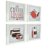 Quadro Cozinha Café Padaria Copa 20x20cm Kit 4 Un Branca