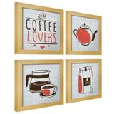 Quadro Cozinha Café Padaria Copa 20x20cm Kit 4 Un Marfim