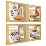 Quadro Cozinha Café Padaria Copa 20x20cm Kit 4 Un Marfim