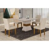 Conjunto Sala de Jantar Mesa Tampo MDF Clarice 1200 e 4 Cadeiras Grécia Rufato Off White/Imbuia/Off White/Veludo Creme