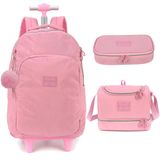 Kit Mochila De Rodinhas Lancheira Estojo Box Rosa Up4you