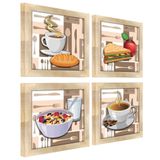 Quadro Decorativo 20x20cm Kit 4un Titulos Moldura Carvalho