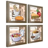 Quadro Decorativo 20x20cm Kit 4un Titulos Moldura Madeira