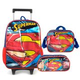 Kit Mochila Rodinhas Lancheira Térmica E Estojo Superman