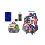 Kit Marvel Mochila Rodas E Costas 2em1 + Lancheira + Garrafa