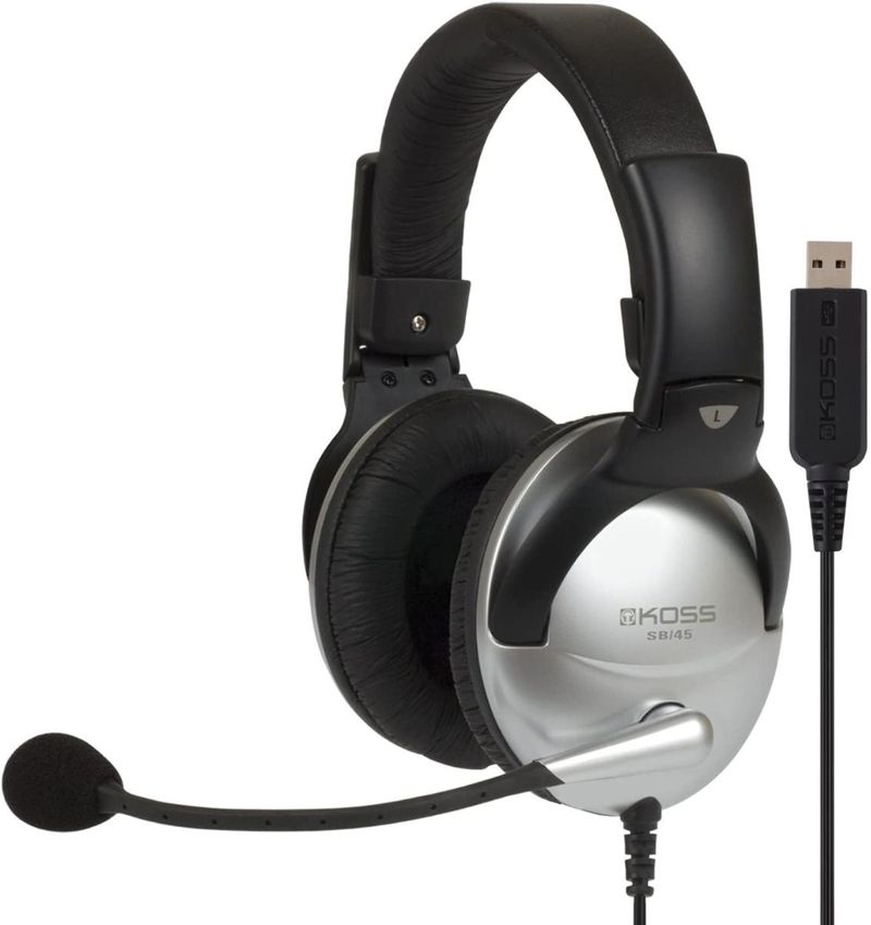 Fone de Ouvido Headset Clear Voice Prata e Preto Koss Sb45