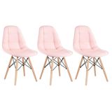 Kit - 3 X Cadeiras Estofadas Eames Eiffel Botonê - Base De Madeira Clara - Rosa