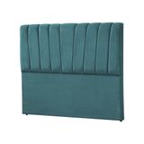 Cabeceira Cama Casal King Estofada Americana Premium 195cm Veludo Azul - Cor: Preto