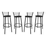 Conjunto 4 Banqueta Preta Alta Para Balcão Bancada Cozinha