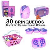 Kit Cozinha Infantil Geladeira Microondas Mercado Fogão 30pç