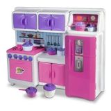 Cozinha Rosa Infantil Geladeira + Fogão + Acessórios - 45 Cm