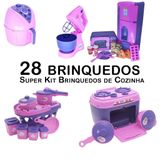 Kit Cozinha Infantil Geladeira Microondas Panelas Fogão 28pç