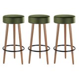 Kit 3 Banquetas Estofada Com Pés De Madeira Couríssimo Verde