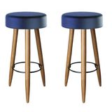 Banco Banqueta Alta Suede Azul Marinho Pés Palitos Para Bar