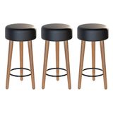 Kit 03 Banquetas Baixa Estofada Pés De Madeira Preto