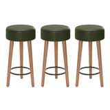 Kit 03 Banquetas Baixa Estofada Pés De Madeira Verde