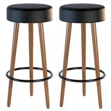 Kit 2 Banquetas Estofada Com Pés De Madeira Couríssimo Preto