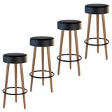 Kit 4 Banquetas Estofada Com Pés De Madeira Couríssimo Preto