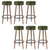 Kit 6 Banquetas Estofada Com Pés De Madeira Couríssimo Verde