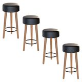 Kit 04 Banquetas Baixa Estofada Pés De Madeira Preto