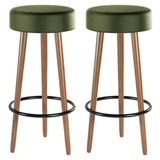 Kit 2 Banquetas Estofada Com Pés De Madeira Couríssimo Verde
