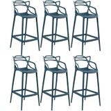 Kit 6 Banquetas Altas Masters Allegra 76cm Azul Petróleo