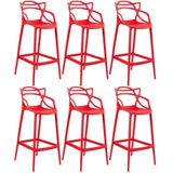 Kit 6 Banquetas Altas Masters Allegra 76 Cm Vermelho