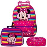 Kit Mochila Feminina Escolar De Rodinha Minnie Com Lancheira