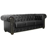 Sofá 3 Lugares 235cm Chesterfield Couro Preto Mempra