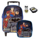 Kit Mochila Infantil Liga Da Justiça Rodinha Tam G Carrinho