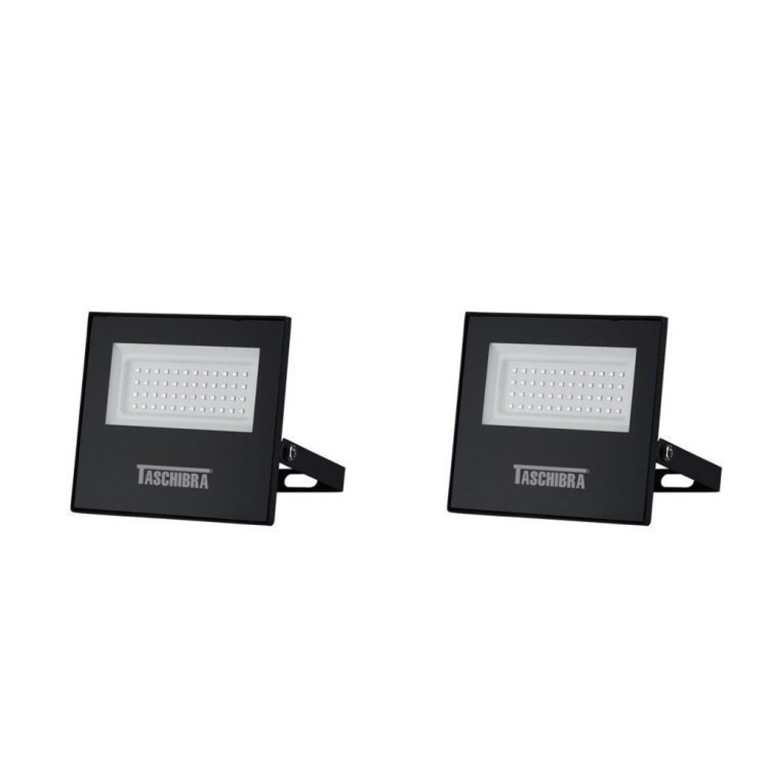 Kit 2 Refletores Led 50w Tr Slim 3000k Luz Amarela Bivolt Preto Ip65 Taschibra