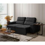 Sofá 3 Lugares 195cm Com Molas, Retrátil E Reclinável Preto