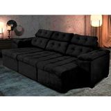 Sofá Italia 250cm Retrátil Reclinável Suede Preto