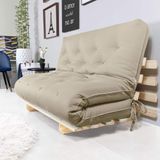 Sofa Cama Casal Futon Oriental Bege Com Madeira Maciça