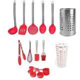 Kit Jogo Colheres Silicone Utensílios Escorredor 16 Peças