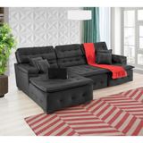 Sofá Retrátil e Chaise Orlando 280x190 Preto