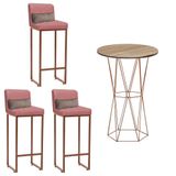 Kit Mesa Bistrô E 3 Banqueta Rose Gold E Almofada Bege