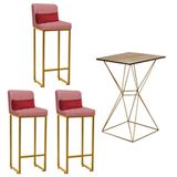 Kit Mesa Bistrô E 3 Banqueta Rose Gold E Almofada Vermelho