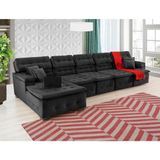 Sofá Retrátil e Chaise Orlando 420x170 Preto