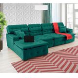 Sofá Retrátil e Chaise Orlando 345x190 Verde
